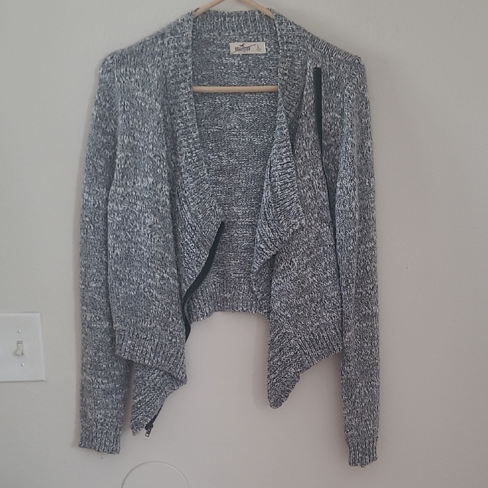 Hollister Gray Cardigan Sweater Heathered Knit